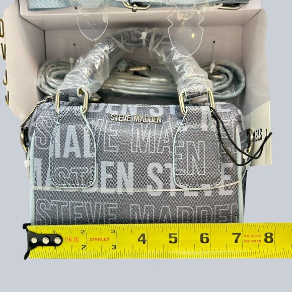 Steve Madden Gift Set -Blue Boxy Embossed Crossbody Bag W/ Web Strap & Card Case - Picture 6 of 9